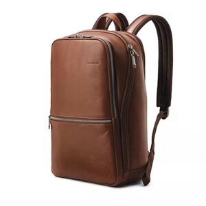 Samsonite Classic Leather Slim Backpack in cognac top grain leather